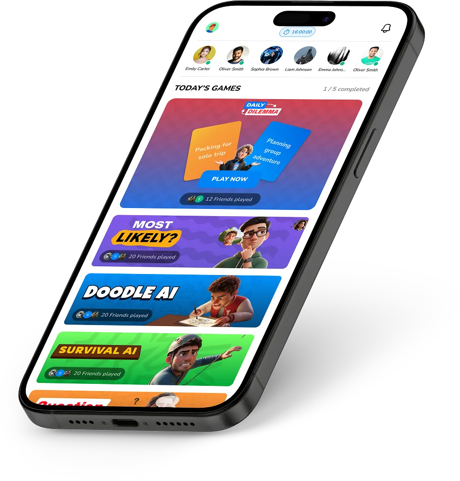 Milo app on iPhone showing squad games and group chat